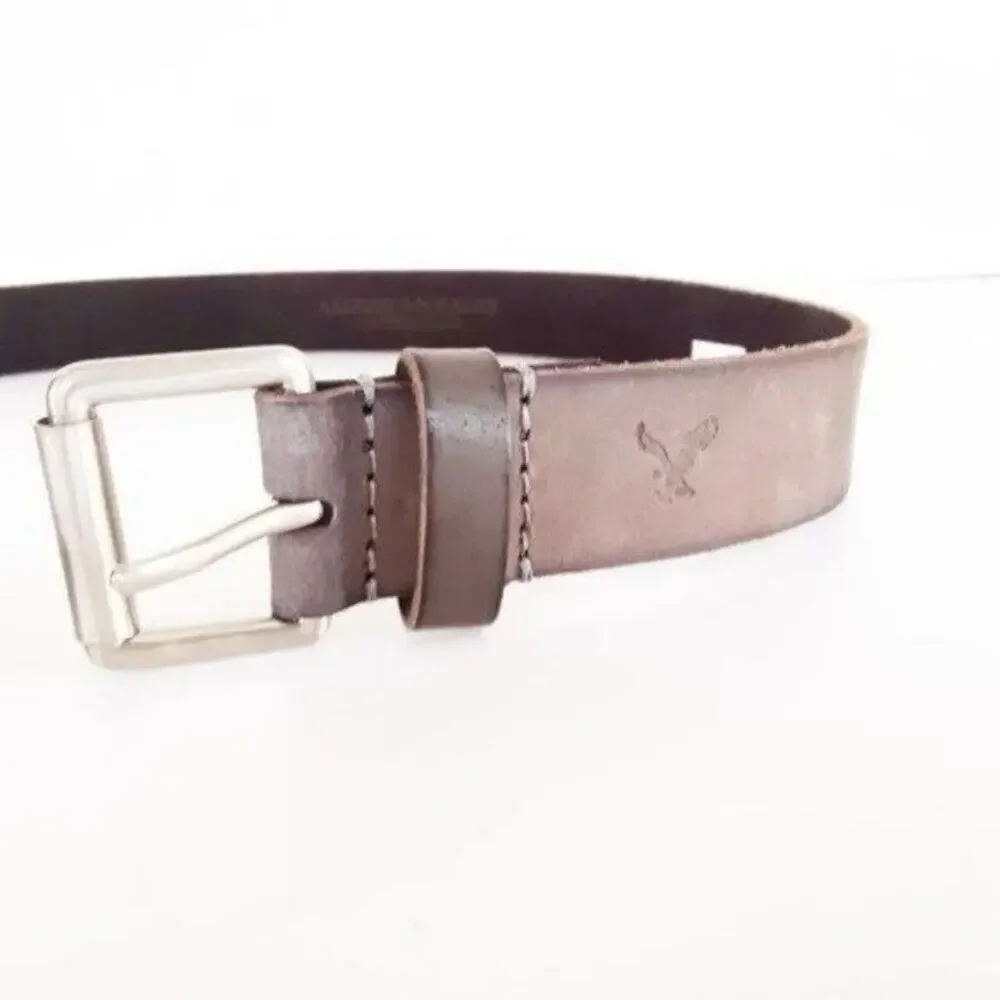 American Eagle Brown Genuine Leather Distressed Belt Size 30 With Silver Buckle
